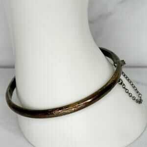 Vintage Sterling Silver 925 Hinged Bangle Bracelet Floral Design ✨